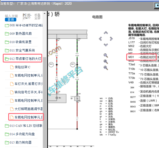 2020年斯柯达昕锐右近光灯电路图