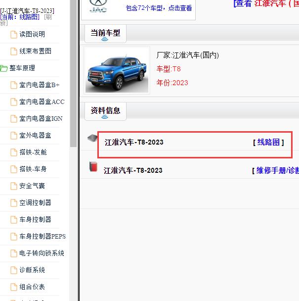 2023年江淮帅铃T8全车电路图