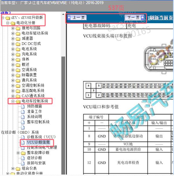 2018年江淮iEV6E车身整车控制器针脚