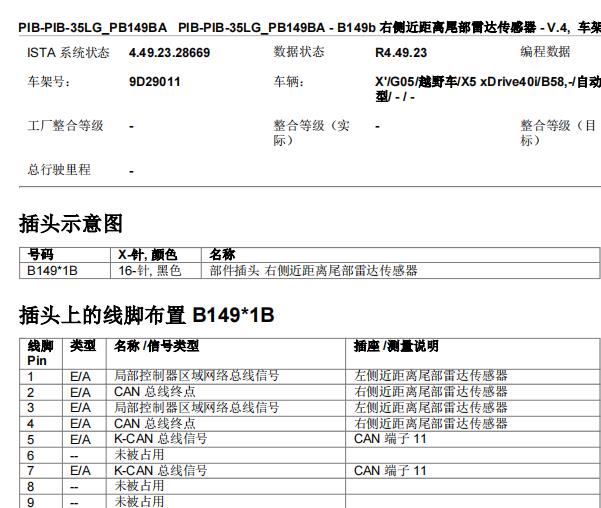 2020年宝马X5盲点检测和变道辅助模块针脚资料