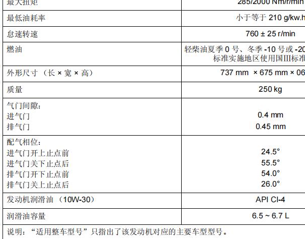 江铃宝典JX493ZLQ系列发动机维修数据资