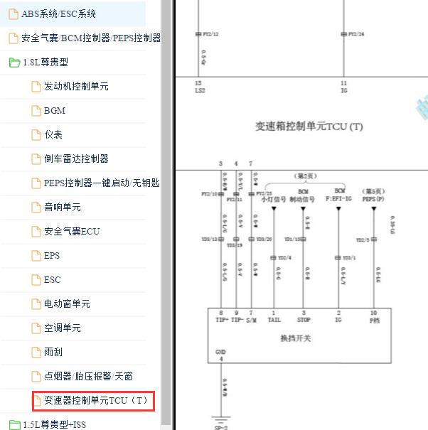 2014-2015年一汽骏派D60变速箱电路图