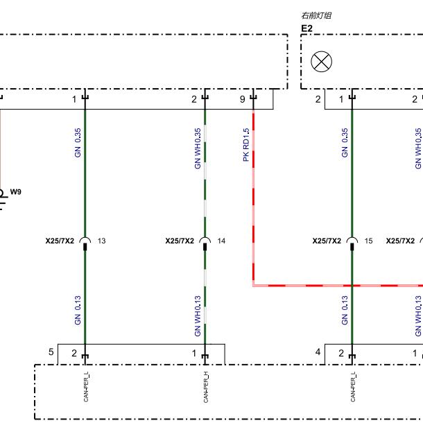 2022年奔驰E350eL前照灯CAN电路图