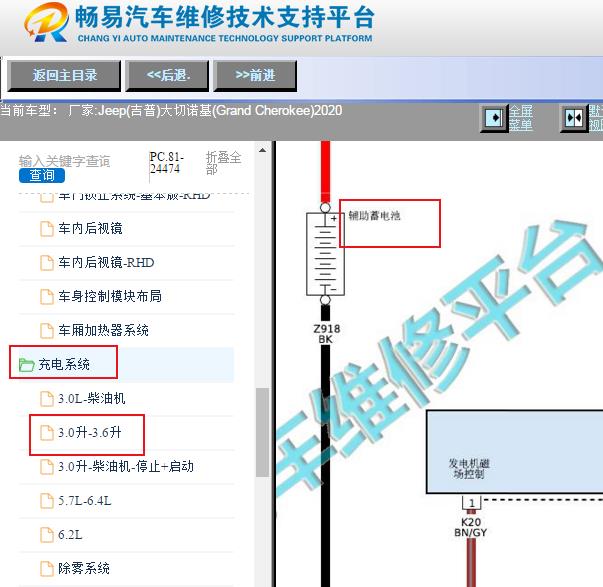 2020年吉普大切诺基辅助蓄电池电路图
