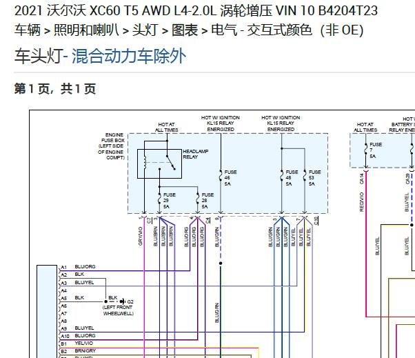2021年沃尔沃XC60大灯电路图