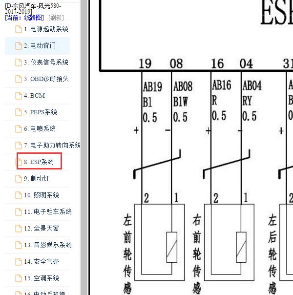 2017-2019年风光580 制动系统电路图.