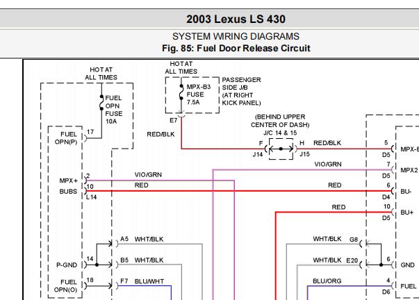 2003年雷克萨斯LS430油箱盖电路图