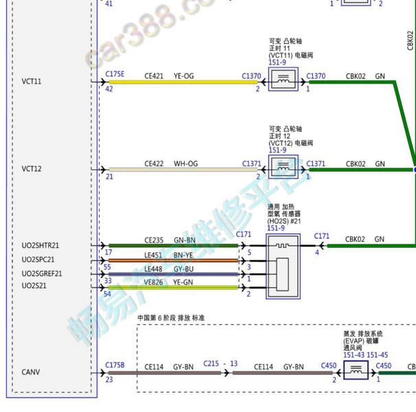 2022年福特蒙迪欧2.0发动机氧传感器电路图