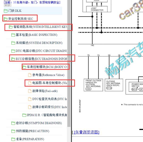 2014-2018年英菲尼迪QX50遥控和中控电路图
