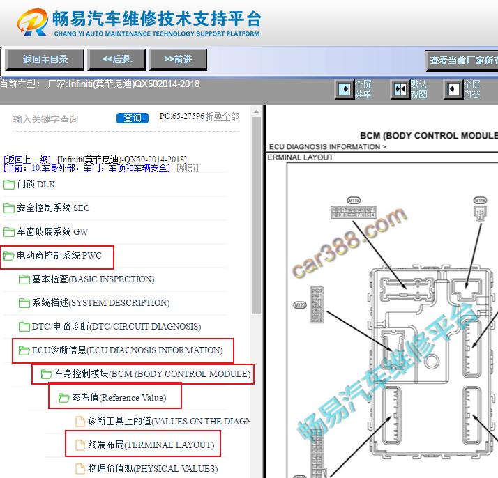 2014-2018年英菲尼迪QX50车身电脑针脚资料