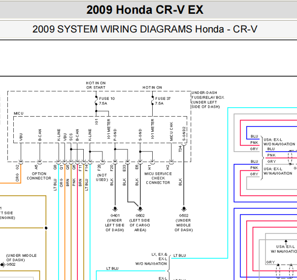 2009年本田CRV 气囊仪表和通讯电路图