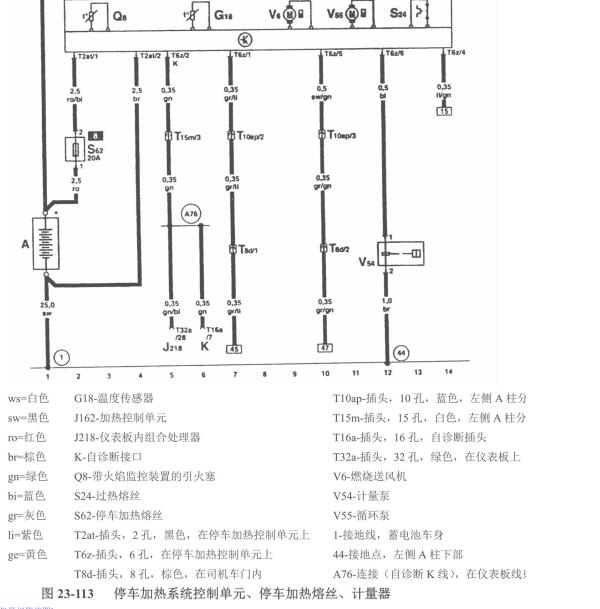 2002年奥迪A6停车加热电路图