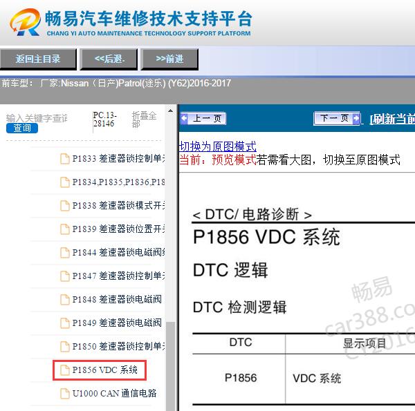 2016-2017年日产途乐P1856故障码资料