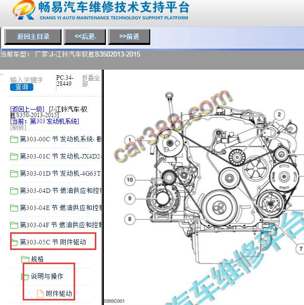 2013-2015年江铃驭胜S350皮带惰轮结构图
