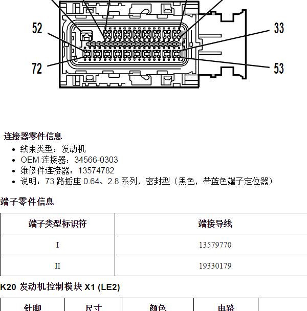 2017年雪佛兰科鲁兹LE2发动机针脚定义