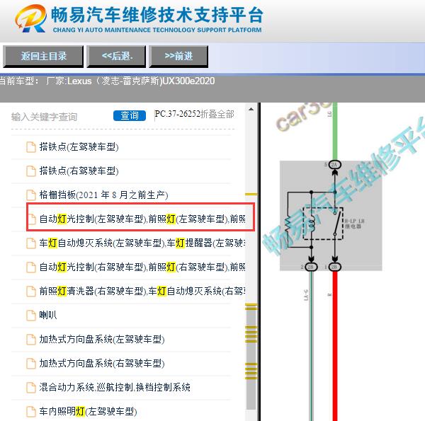 2020年雷克萨斯UX300e前照灯电源电路图