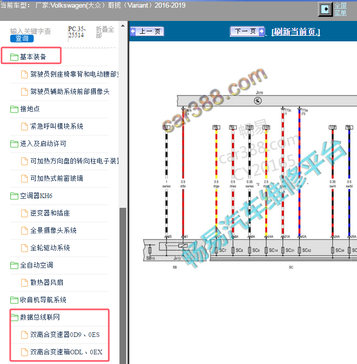 2017年大众蔚揽变速箱网关和电子装置电路图和维修手册