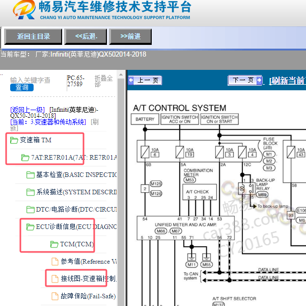 2014年日产QX50变速器电路图