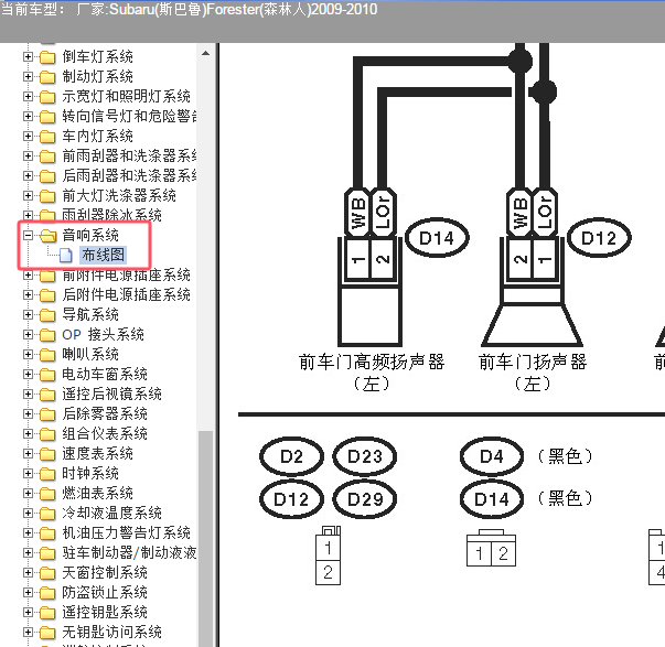 2009年斯巴鲁森林人音响电路图和针脚图