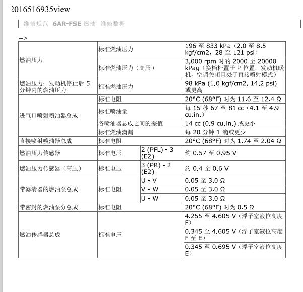 2018年丰田凯美瑞发动机油压数据