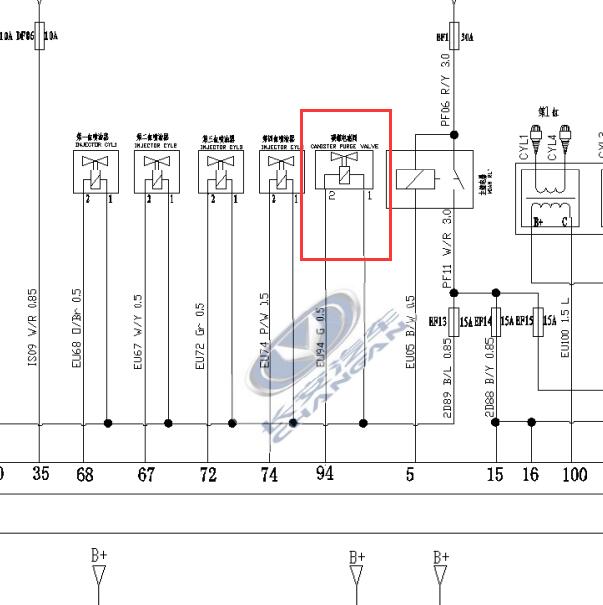 2018年长安欧尚A800 JL478QE发动机碳罐电磁阀电路图