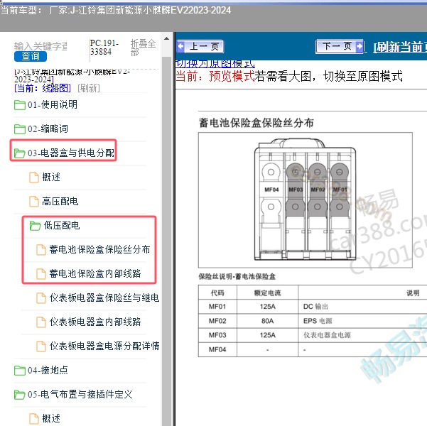2023-2024年江铃集团新能源-小麒麟EV2 蓄电池保险盒资料