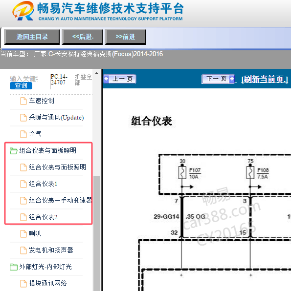 2014年福特福克斯仪表电路图