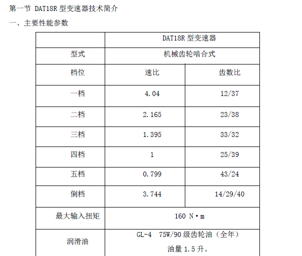 DAT18R5档手动变速箱维修手册资料