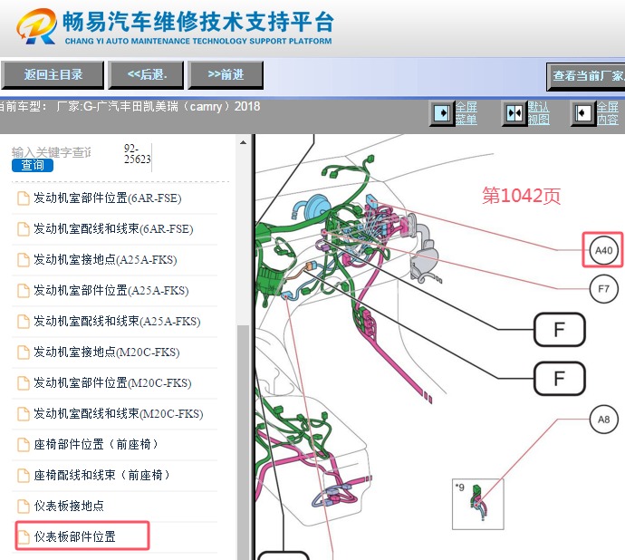 2018年丰田凯美瑞A40（1号CAN节点连接器)位置