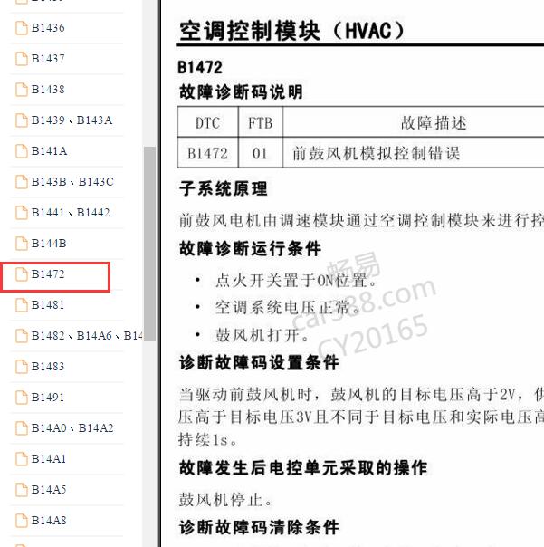 2017-2018年荣威eRX5 B1472故障码资料