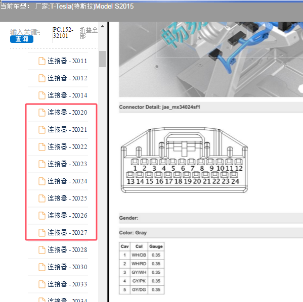 2015年特斯拉Model S车身模块针脚图