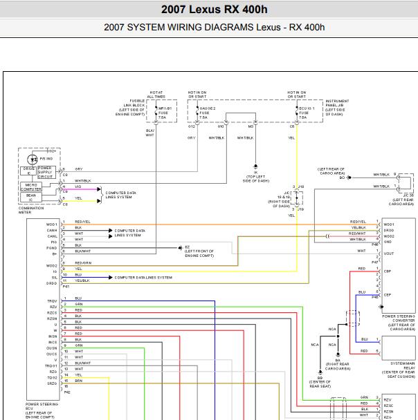 2007年雷克萨斯RX400h转向系统电路图