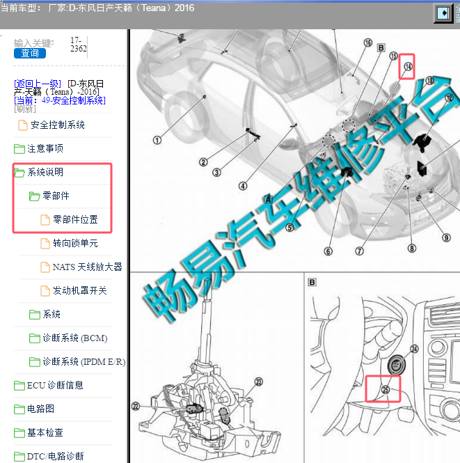 2016年日产天籁防盗器控制器和天线放大器位置