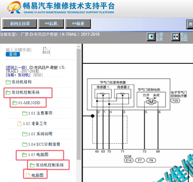2017-2018年日产奇骏发动机电路图资料