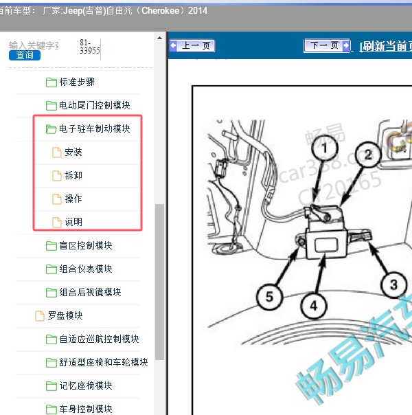 2014年Jeep(吉普)-自由光 电子手刹系统维修手册和位置