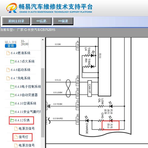 2015年长安CS75充电指示灯电路图