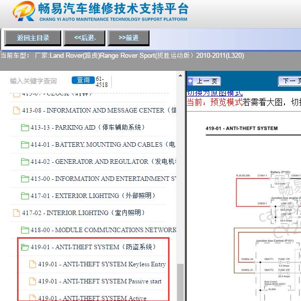 2010-2011年路虎揽胜运动版防盗锁止电路图