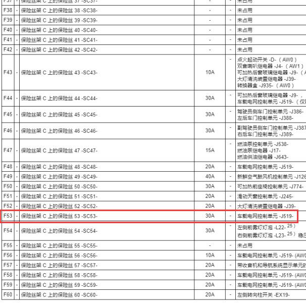 2016年大众速腾F53号保险30A资料
