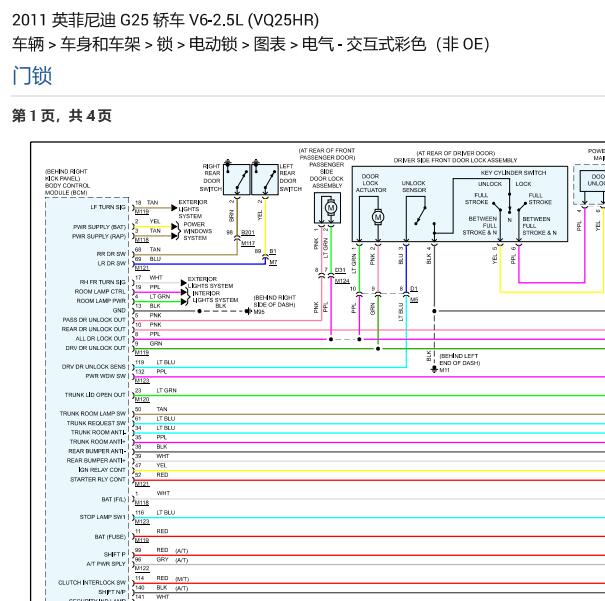 2011年英菲尼迪G25中控门锁电路图