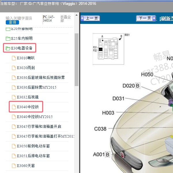 2014-2016年广汽菲亚特-菲翔 门锁相关位置