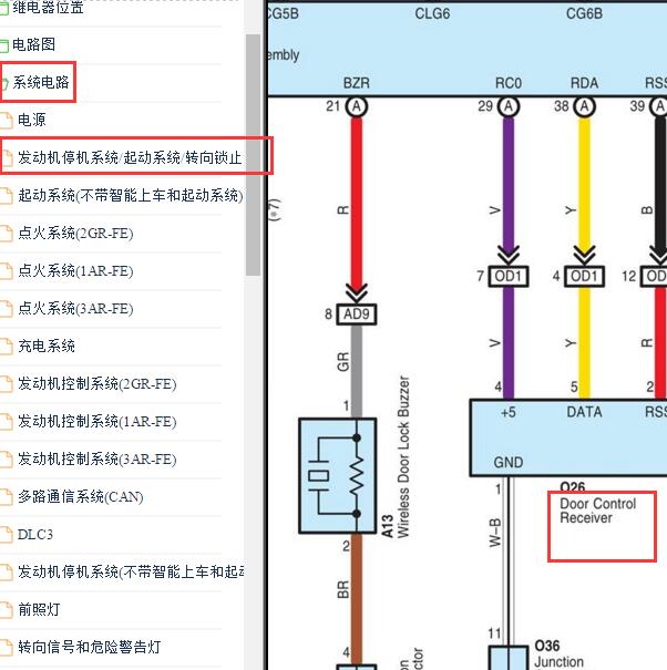 2012-2014年丰田汉兰达中控门锁遥控接收器电路图