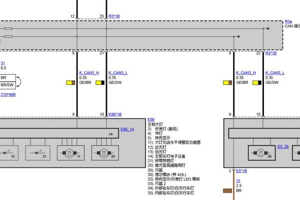 2022年宝马530i前保险杆相关元件电路图