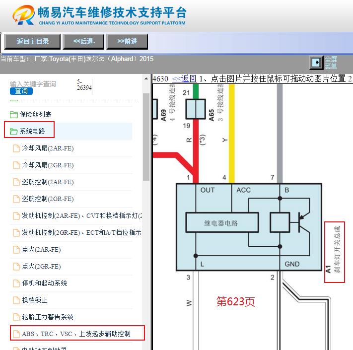 2015年丰田埃尔法刹车灯开关电路图