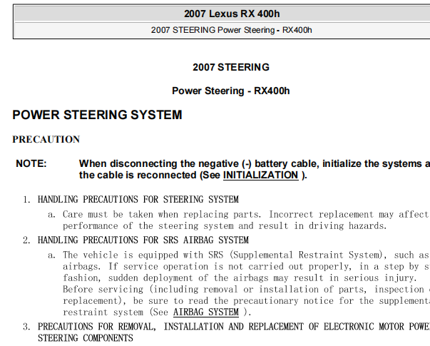 2007年雷克萨斯RX400H方向机维修手册