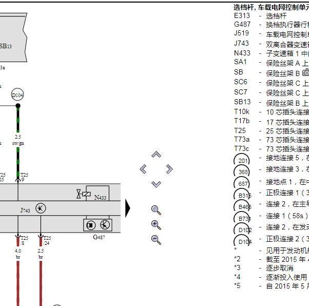 2015年奥迪A3变速箱档杆电路图