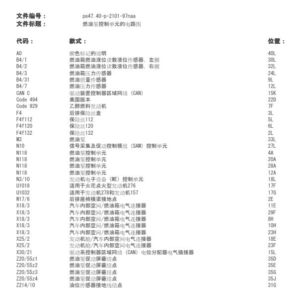 2017年奔驰GLE43燃油泵电路图与位置