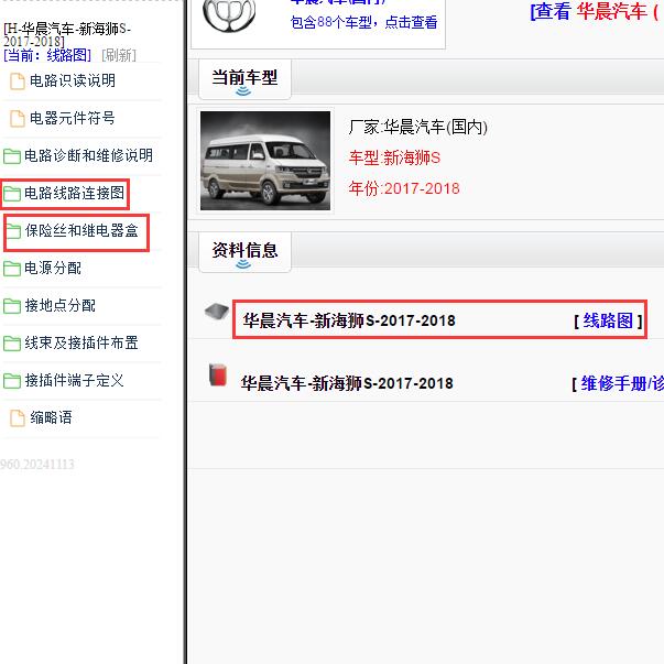 2017-2018年华晨新海狮S全车电路图和保险位置