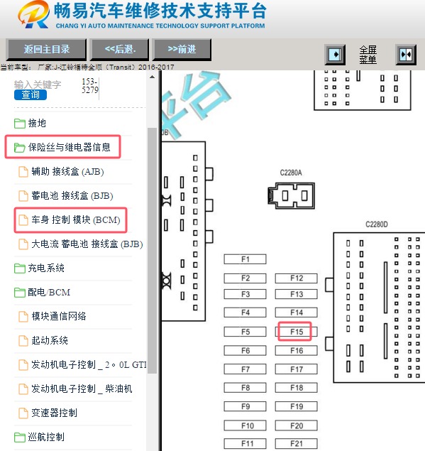 2017年江铃福特全顺倒车灯保险位置