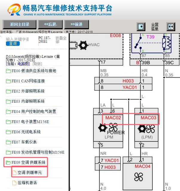 2017-2018年玛莎拉蒂莱万特空调鼓风机电路图