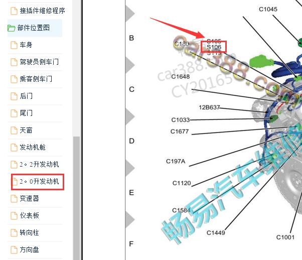2015-2017年江铃福特撼路者S106接地点位置
